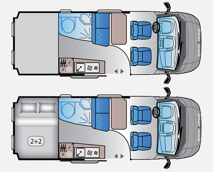 Notranja razporeditev avtodoma Adria V-Series V60 SPF Family/Pograd Avtomatski menjalnik