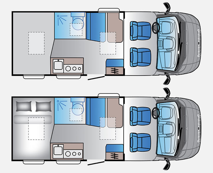 Notranja razporeditev avtodoma Adria V-Series V60 SPF Family/Pograd Avtomatski menjalnik