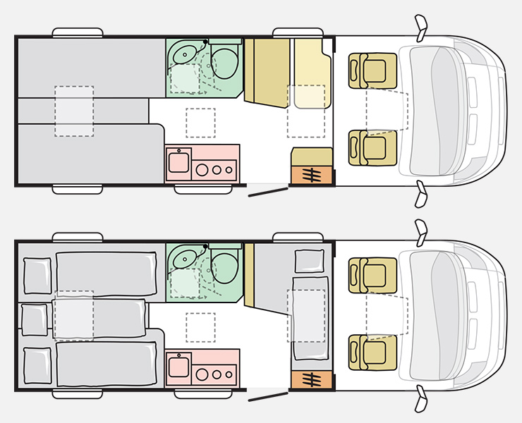 Notranja razporeditev avtodoma Adria Compact SL Plus