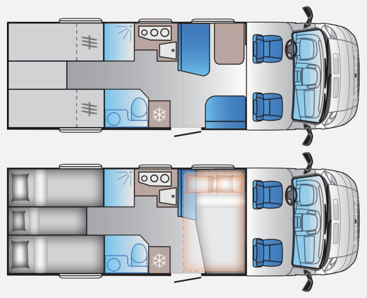 Notranja razporeditev avtodoma Adria Coral XL Plus 670 SL Avtomatski menjalnik