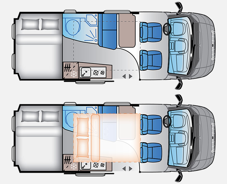 Notranja razporeditev avtodoma Adria V-Series V65 SL